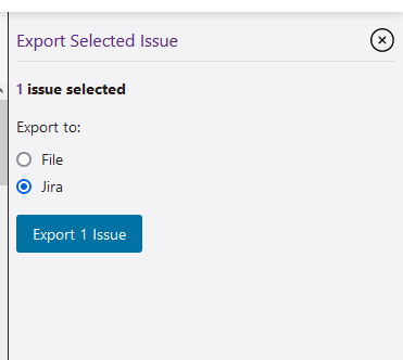 Screenshot of the Export Selected Issue controls in Polaris.