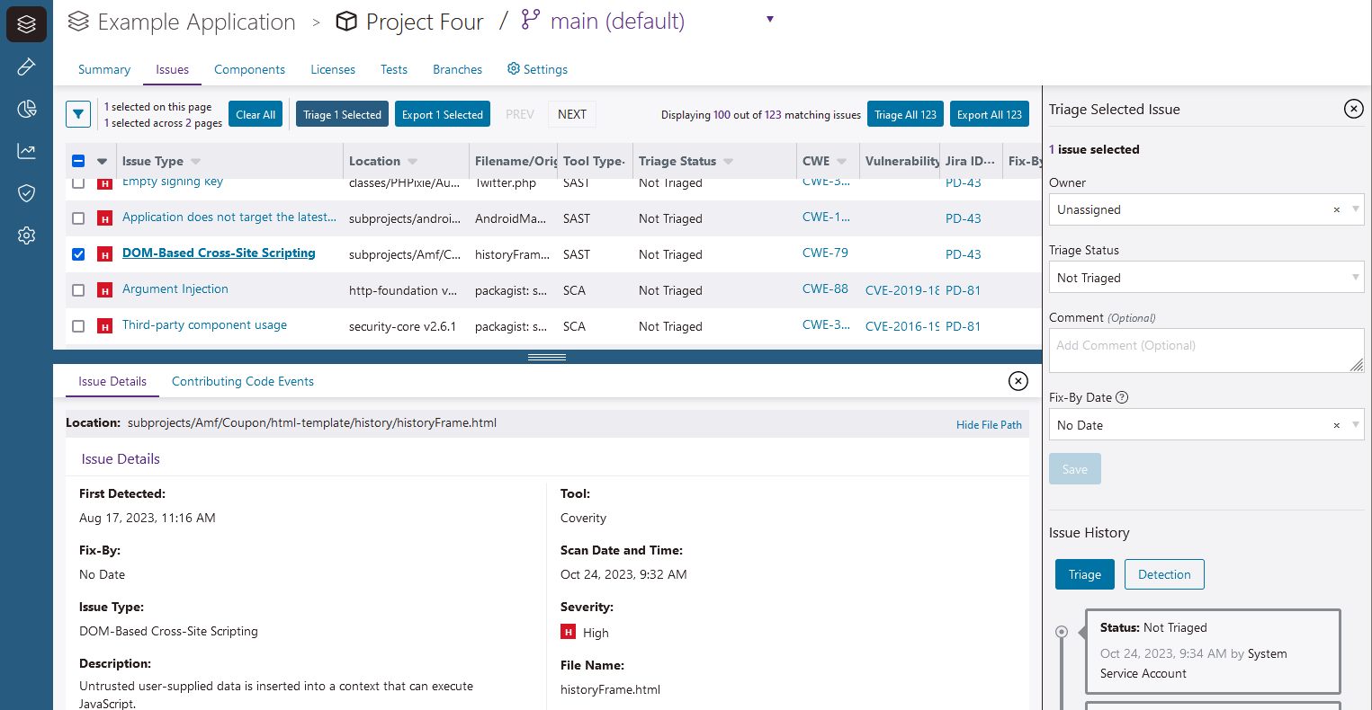 Screenshot of Individual Issue Triage